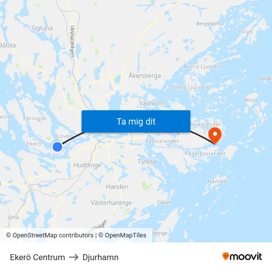 Ekerö Centrum to Djurhamn map