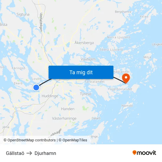 Gällstaö to Djurhamn map