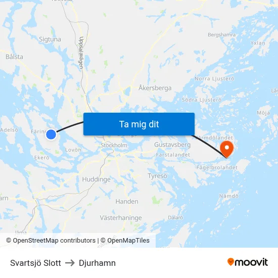 Svartsjö Slott to Djurhamn map