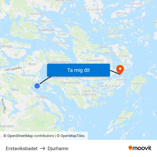 Erstaviksbadet to Djurhamn map