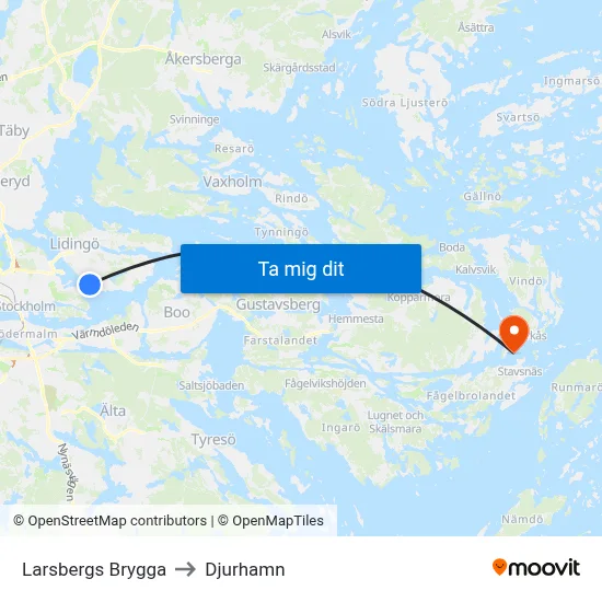 Larsbergs Brygga to Djurhamn map