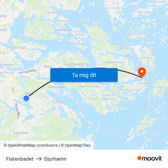 Flatenbadet to Djurhamn map