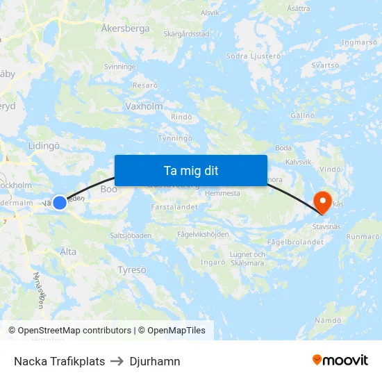 Nacka Trafikplats to Djurhamn map