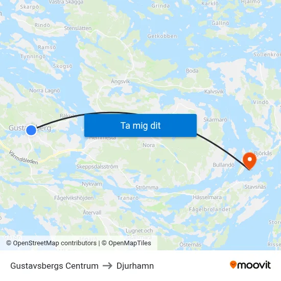 Gustavsbergs Centrum to Djurhamn map