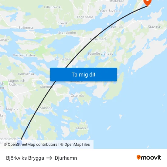 Björkviks Brygga to Djurhamn map