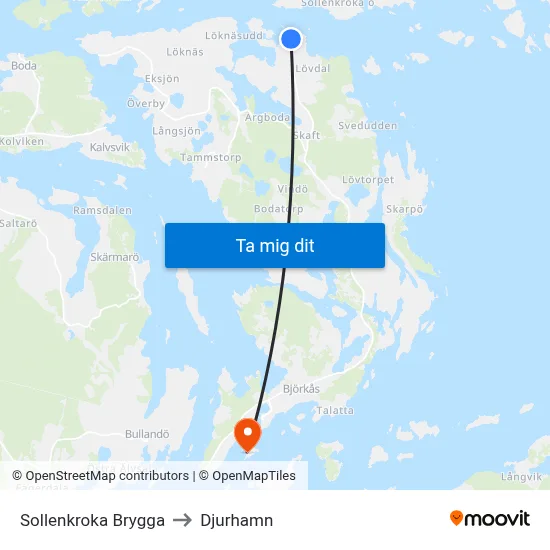 Sollenkroka Brygga to Djurhamn map