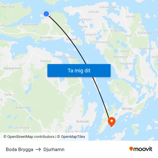 Boda Brygga to Djurhamn map