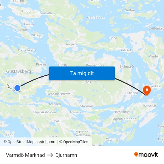 Värmdö Marknad to Djurhamn map