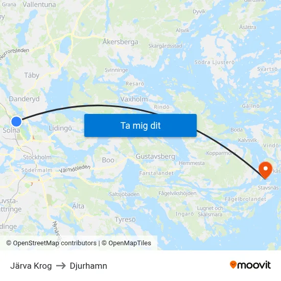 Järva Krog to Djurhamn map