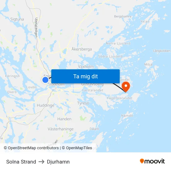 Solna Strand to Djurhamn map