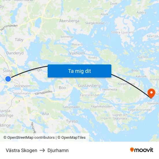 Västra Skogen to Djurhamn map