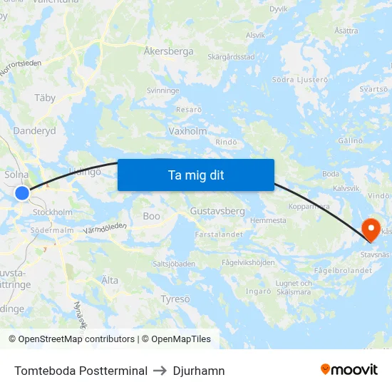 Tomteboda Postterminal to Djurhamn map