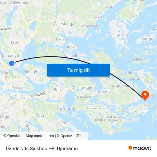 Danderyds Sjukhus to Djurhamn map