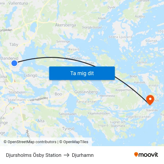 Djursholms Ösby Station to Djurhamn map