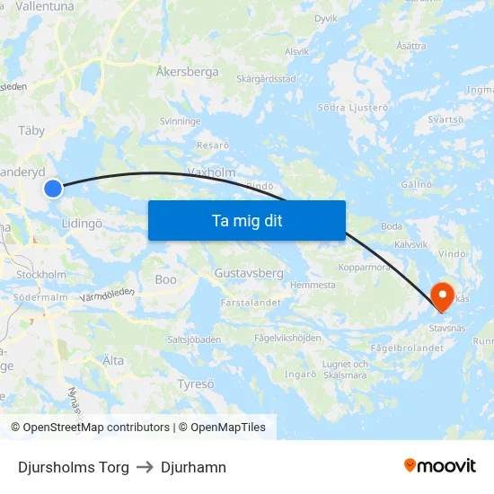 Djursholms Torg to Djurhamn map