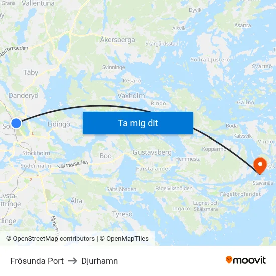 Frösunda Port to Djurhamn map
