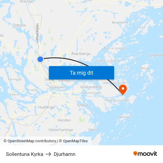 Sollentuna Kyrka to Djurhamn map