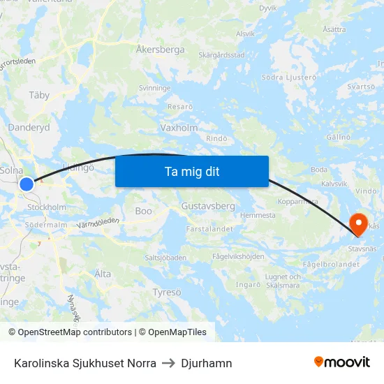 Karolinska Sjukhuset Norra to Djurhamn map