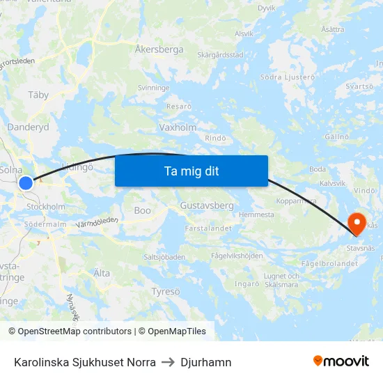 Karolinska Sjukhuset Norra to Djurhamn map