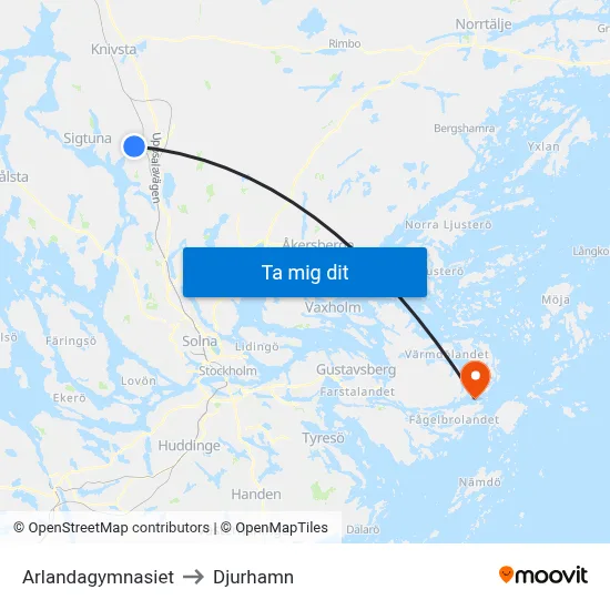 Arlandagymnasiet to Djurhamn map