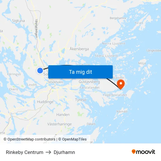Rinkeby Centrum to Djurhamn map