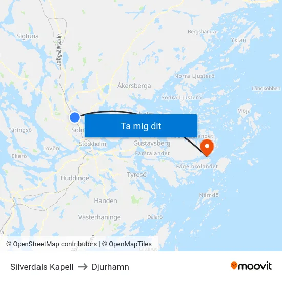 Silverdals Kapell to Djurhamn map