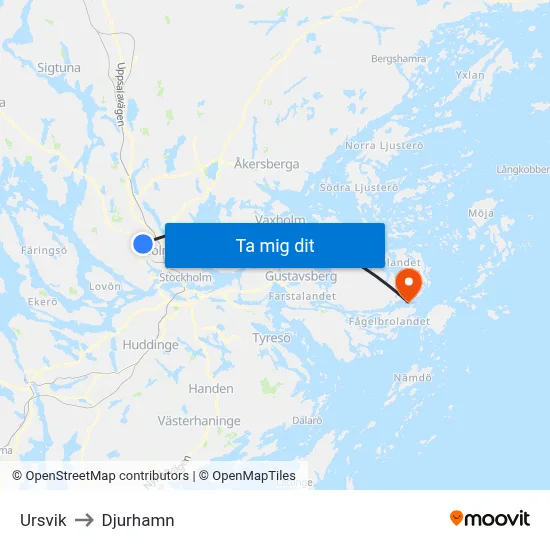 Ursvik to Djurhamn map