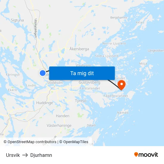 Ursvik to Djurhamn map