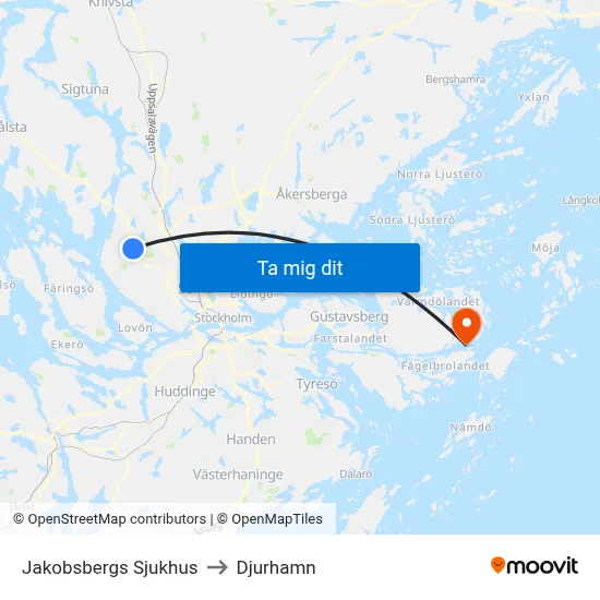 Jakobsbergs Sjukhus to Djurhamn map