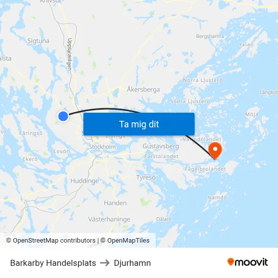 Barkarby Handelsplats to Djurhamn map