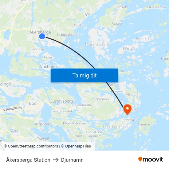 Åkersberga Station to Djurhamn map