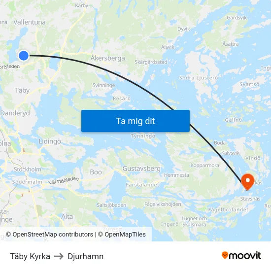 Täby Kyrka to Djurhamn map