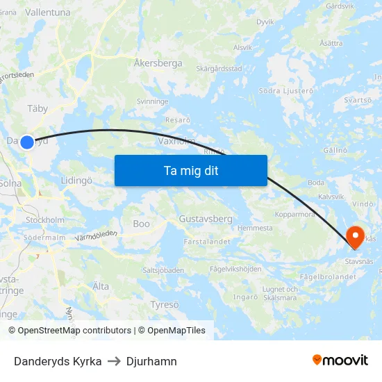 Danderyds Kyrka to Djurhamn map