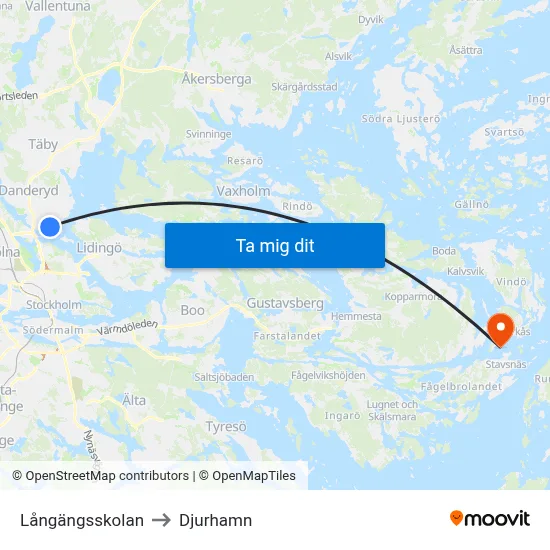 Långängsskolan to Djurhamn map