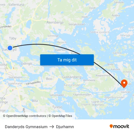 Danderyds Gymnasium to Djurhamn map