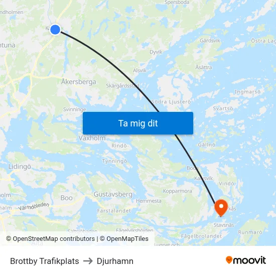 Brottby Trafikplats to Djurhamn map