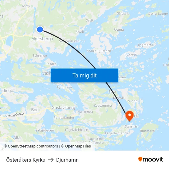 Österåkers Kyrka to Djurhamn map