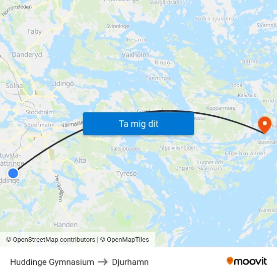 Huddinge Gymnasium to Djurhamn map