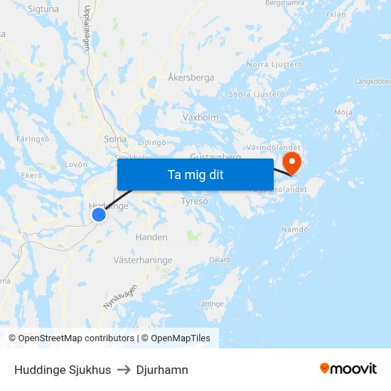 Huddinge Sjukhus to Djurhamn map