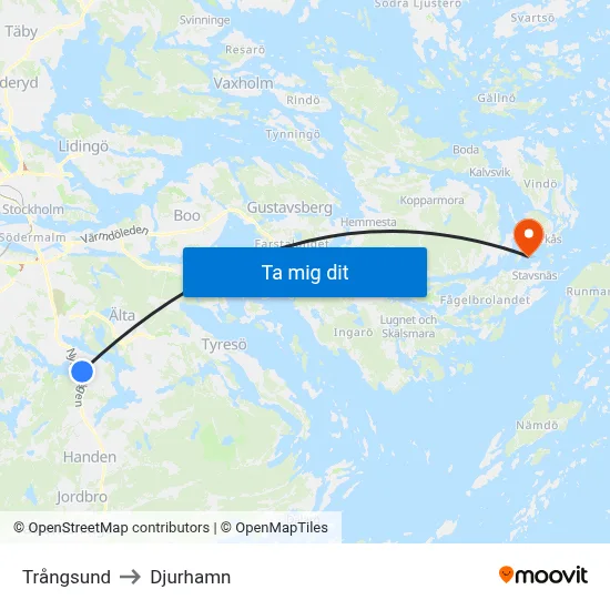 Trångsund to Djurhamn map