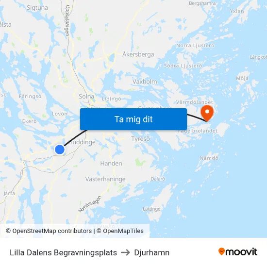 Lilla Dalens Begravningsplats to Djurhamn map