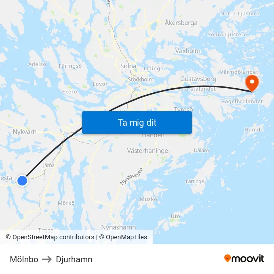 Mölnbo to Djurhamn map