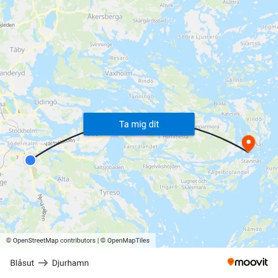 Blåsut to Djurhamn map