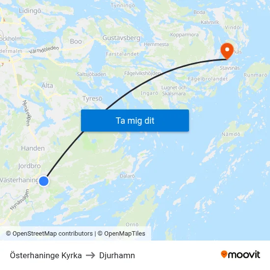 Österhaninge Kyrka to Djurhamn map