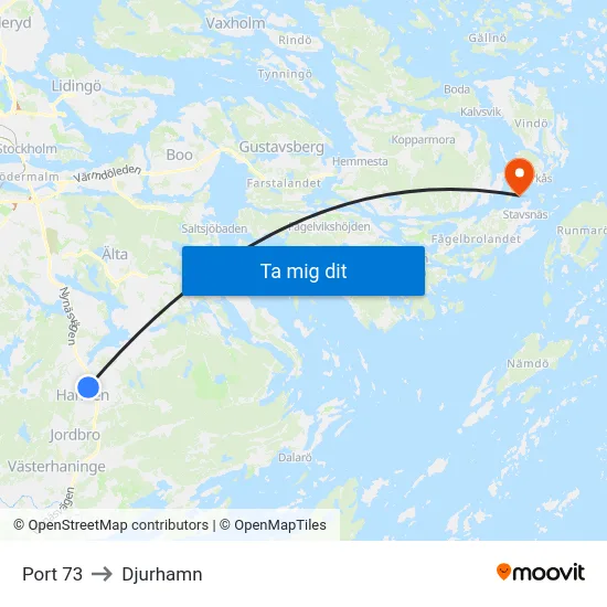 Port 73 to Djurhamn map