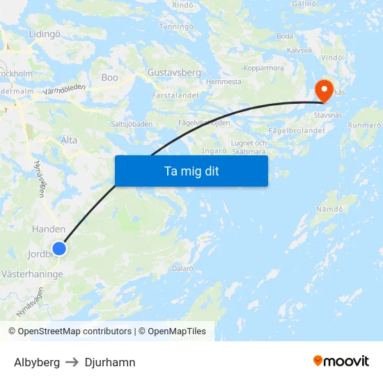 Albyberg to Djurhamn map