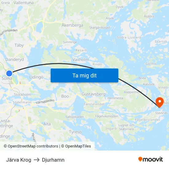 Järva Krog to Djurhamn map