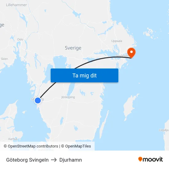 Göteborg Svingeln to Djurhamn map