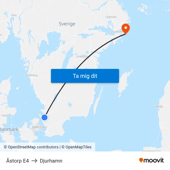 Åstorp E4 to Djurhamn map