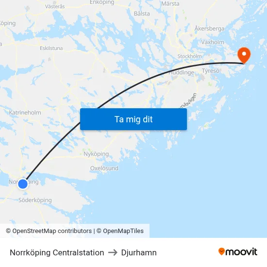 Norrköping Centralstation to Djurhamn map